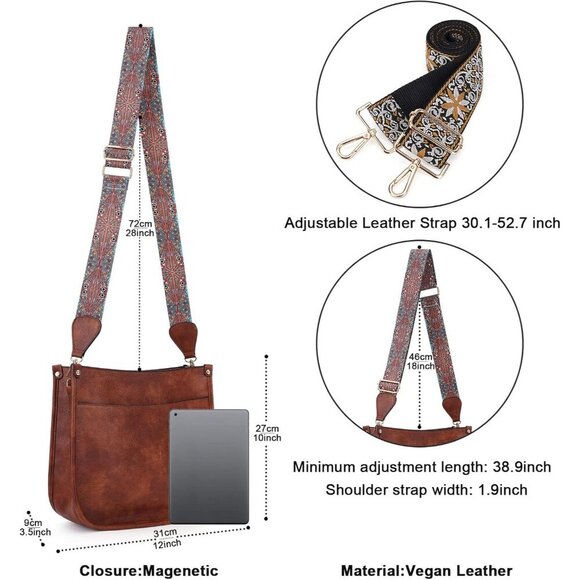 Women Crossbody Bag Vegan Leather Adjustable Straps Shoulder Travel Purse - Picture 4 of 9